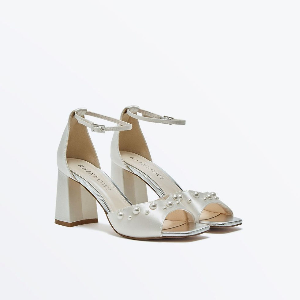 Thumbnail: Maya Sandal mid Block Heel  Rainbow Club Ivory Pearl Wedding Shoes