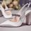 Thumbnail: Sling back wedding shoes, block heel wedding shoes, Sparkly  wedding shoes