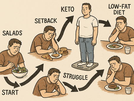 It is a representation of a person’s journey through various diets with setbacks and struggles.