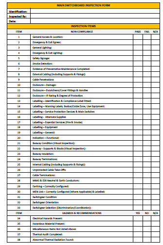 electrical panel form electrical panel inspection checklist switchboard electrical panel form electrical panel inspection checklist switchboard