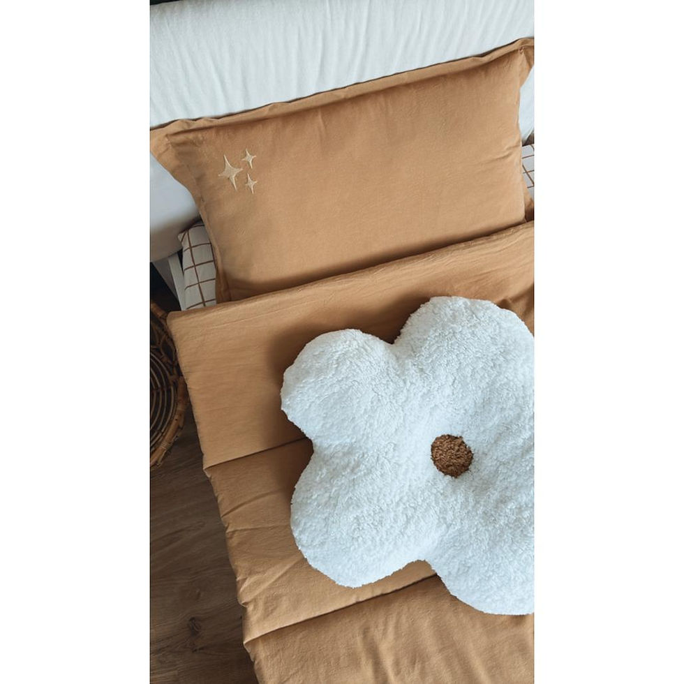 Miniature : Parure de lit en coton lavé, motif étoiles camel, taille M, 80 cm x 100 cm