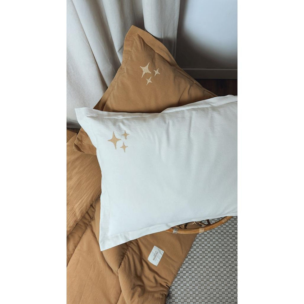 Miniatura: Juego de cama de algodón lavado con estampado de estrellas en color crudo, tamaño M (80 cm x 100 cm).