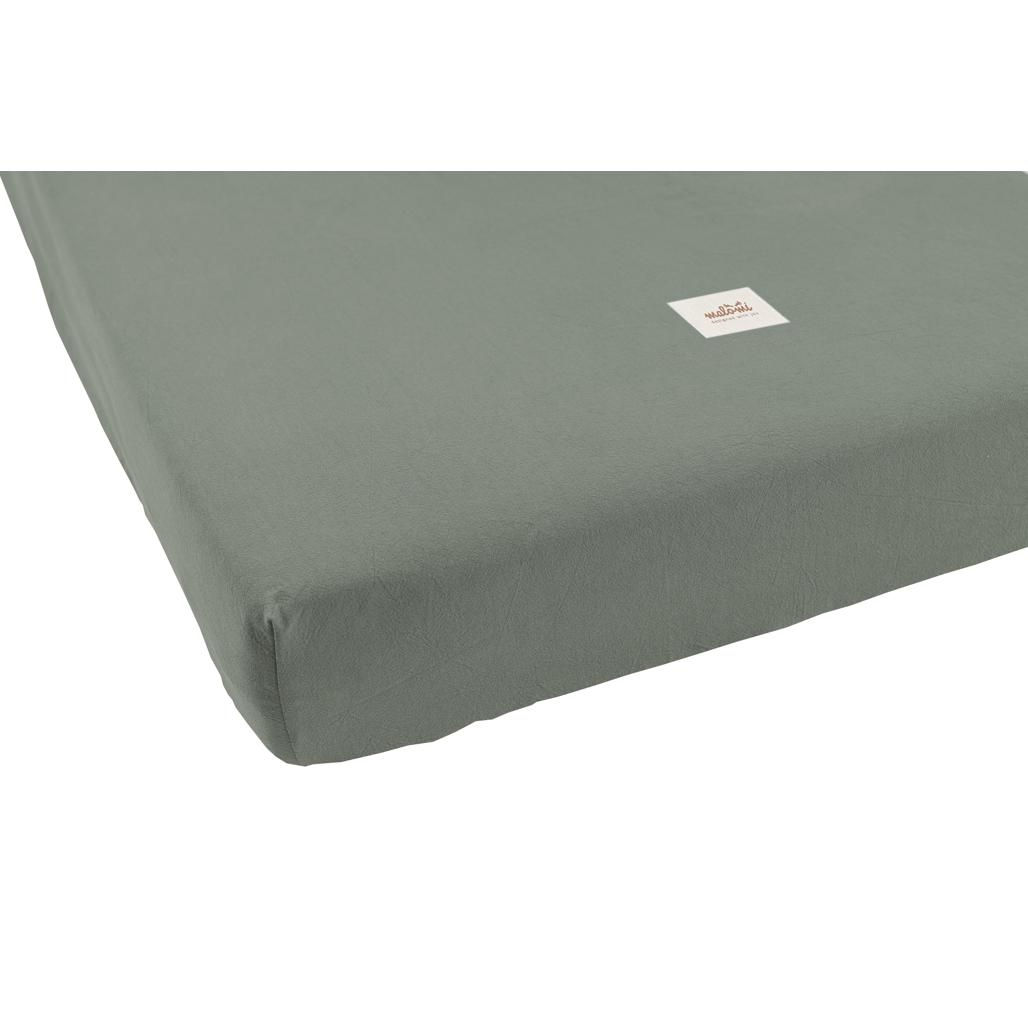 DRAP-HOUSSE EN COTON LAVÉ - VERT FORÊT M 140X70