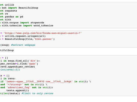 First Project: Yelp Restaurant Review Scraper + NLP