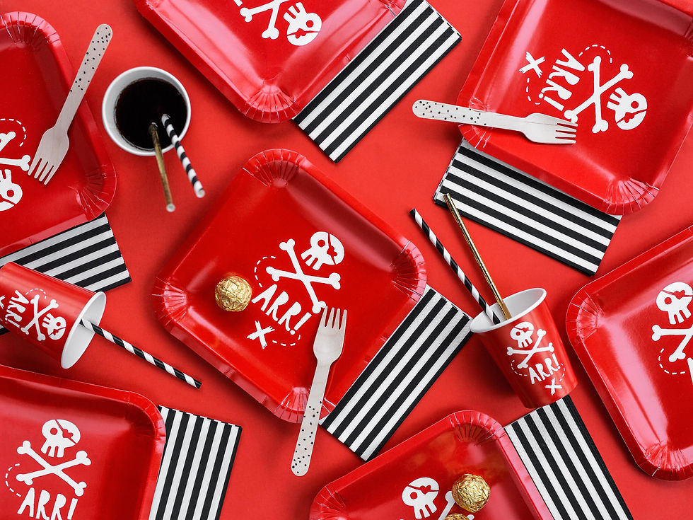 Thumbnail: Red Skull and Cross Bones Pirate Paper Party Plates