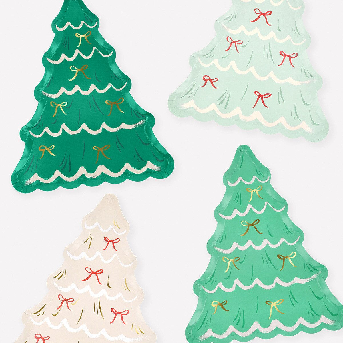 Christmas Trees with Bows Plates - Pack of 8