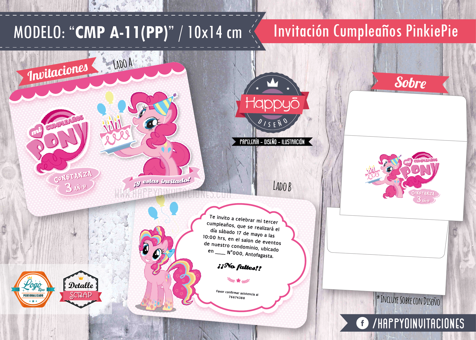 Invitación Pinkie Pie "My Little Pony"