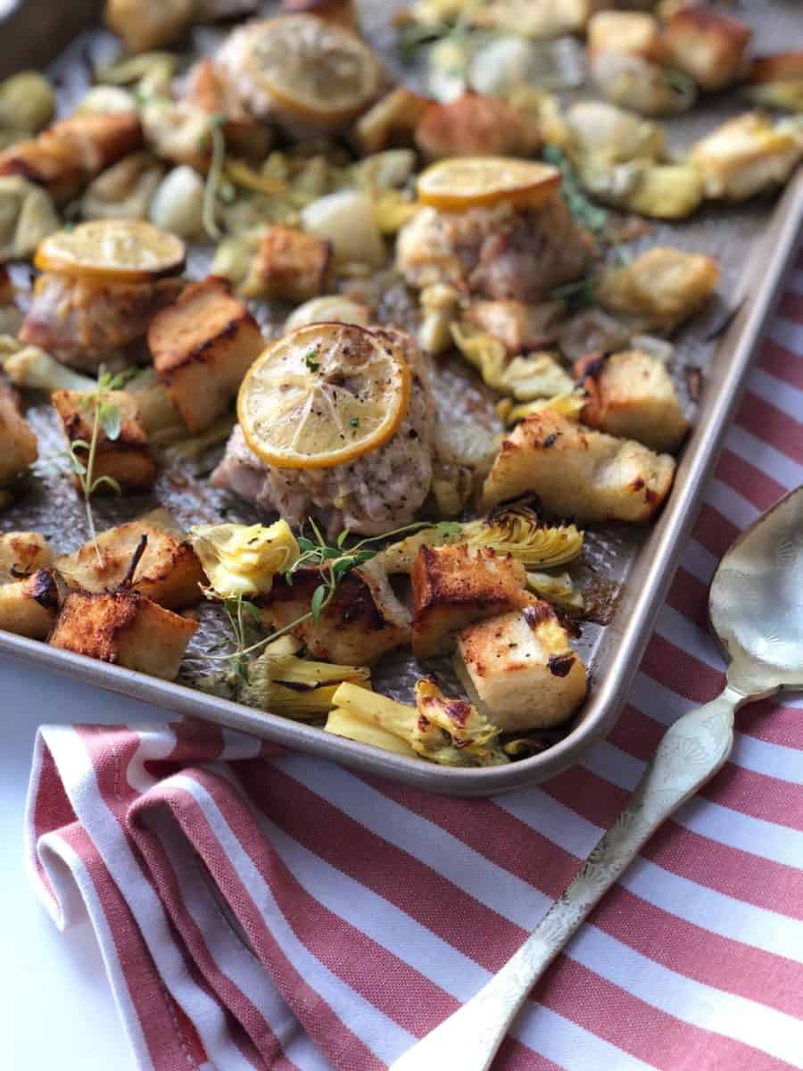 sheet pan artichoke chicken
