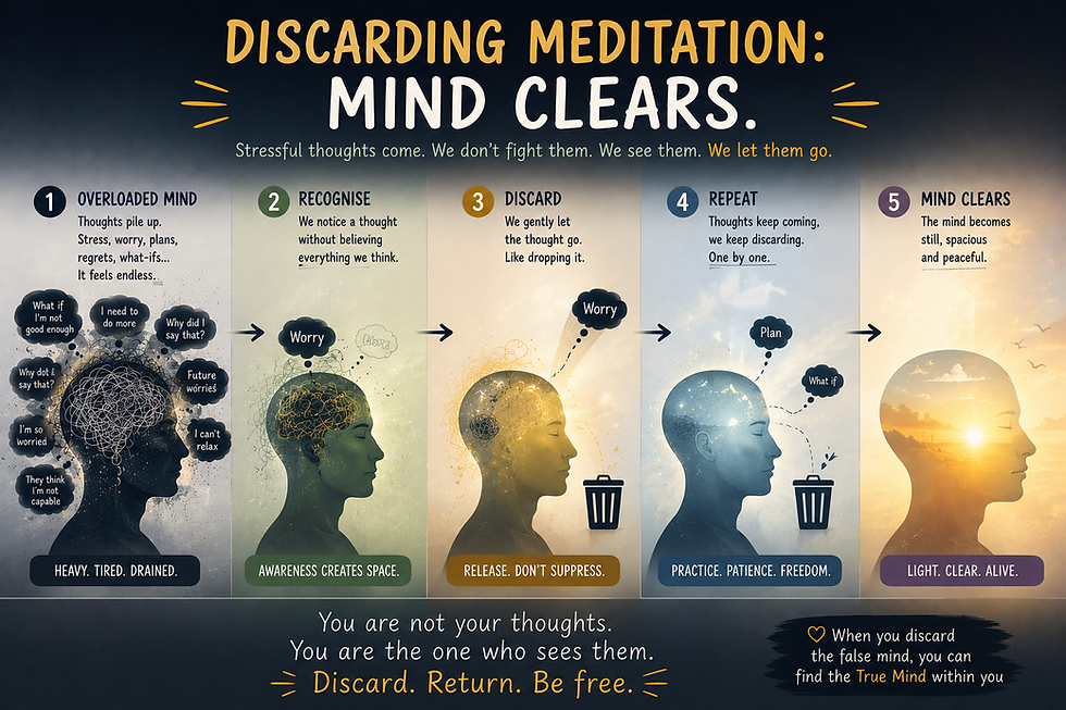 diagram of the mind clearing as stressful thoughts are discarded one by one
