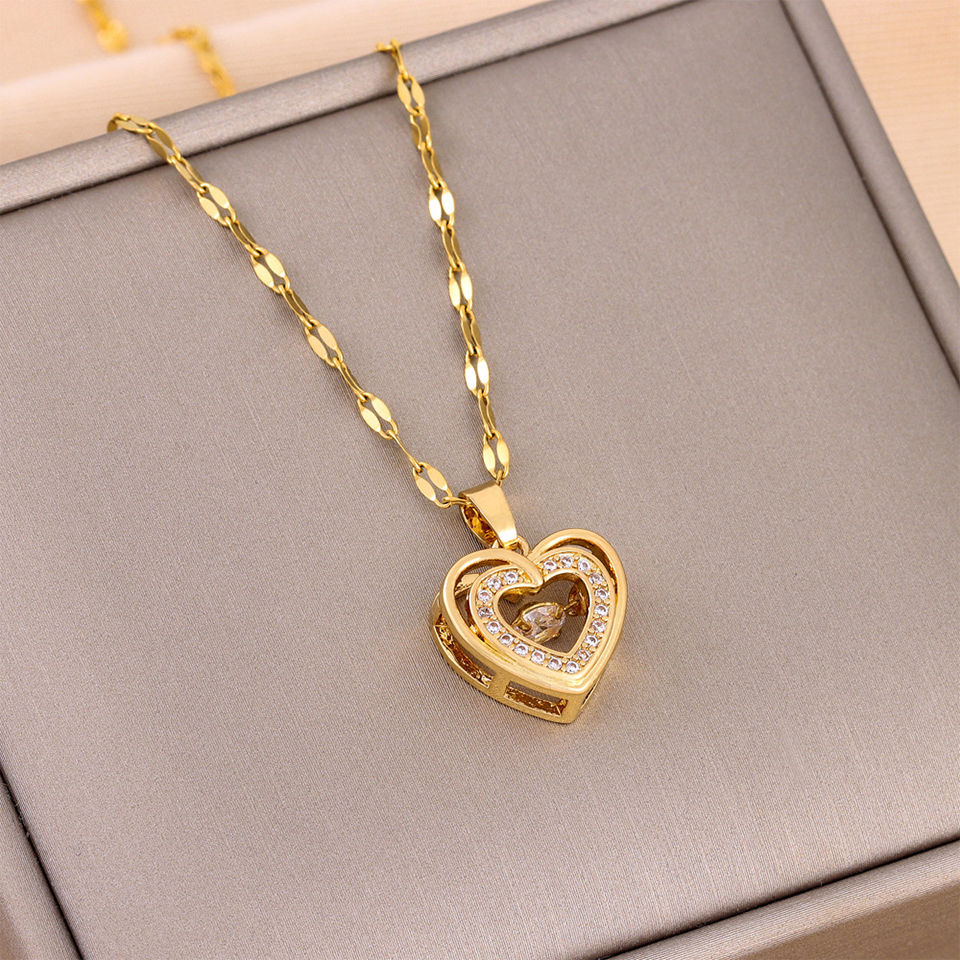 Thumbnail: ZAKOL Classic Gold Color Stainless Steel Necklace For Women Shiny Zircon Geometr