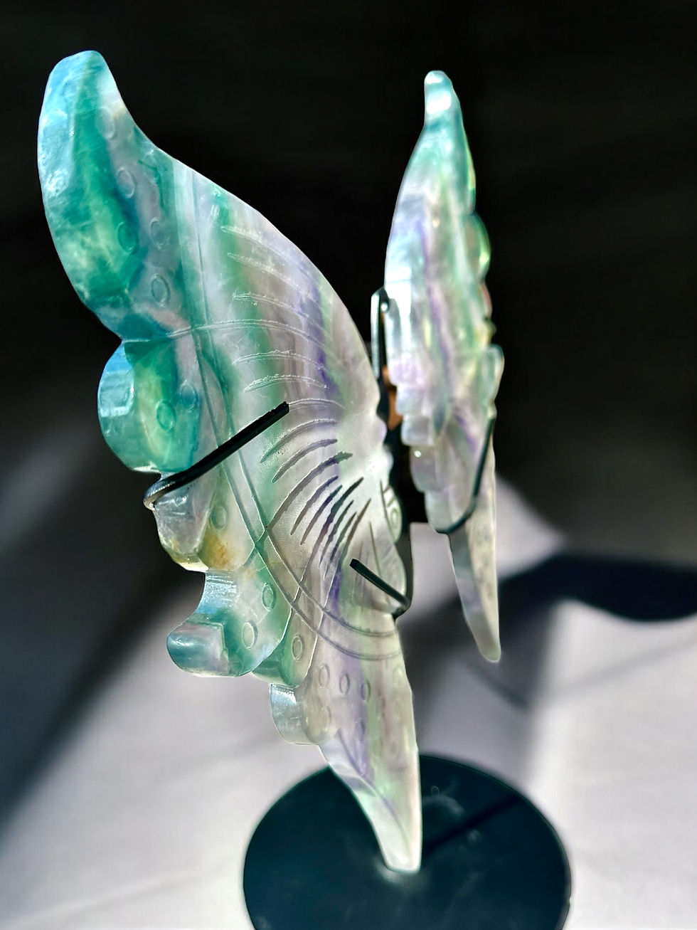 Thumbnail: Green Rainbow Flurorite Butterfly Wings On Stand