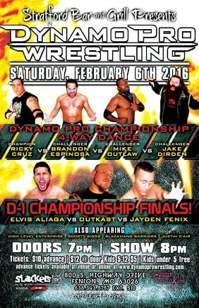 (“The Filipino Warrior” Elvis Aliaga vs. Outtkast vs Jayden Fenix - February 6th, 2016 Promotional Flyer – Courtesy of Dynamo Pro Wrestling)