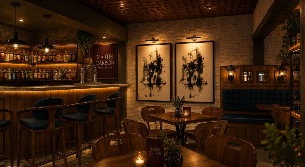 Ambiente residencial com bar interno e quadros decorativos.