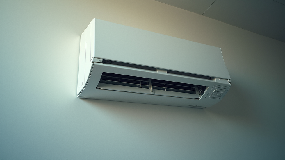 Eye-level view of an air conditioning unit installed on a wall