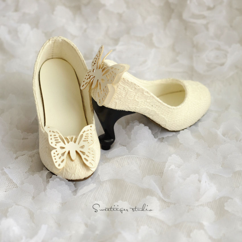 Thumbnail: 1/3 BJD high heel shoes art line-ivory [Butterfly Dreams]