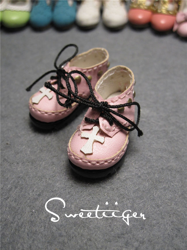 Thumbnail: 12”Blythe/Pullip/mmk/JerryB shoes pink Rivet Cross