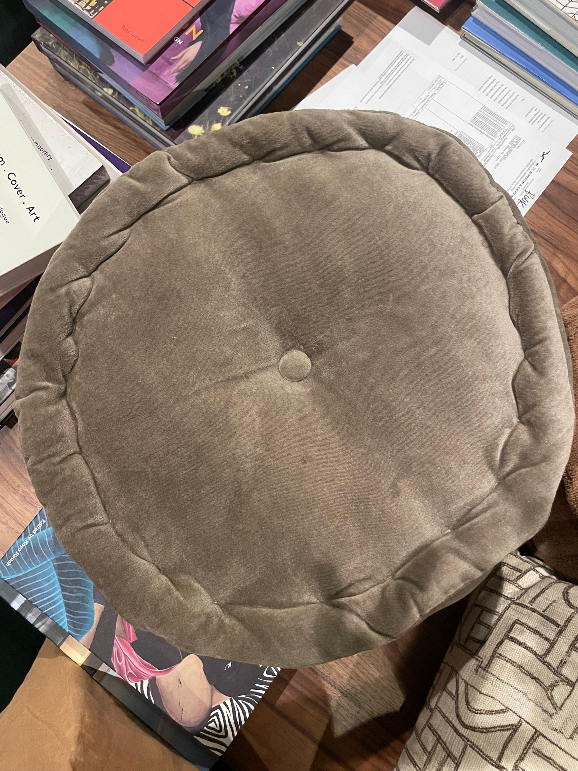 Round Grey Velvet Pillow 