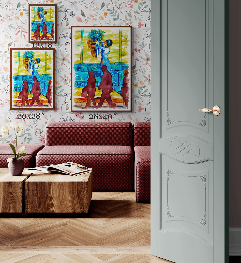 Thumbnail: Vibrant surreal wall art blending old-fashioned elegance with contemporary urban life - canvas print for sale