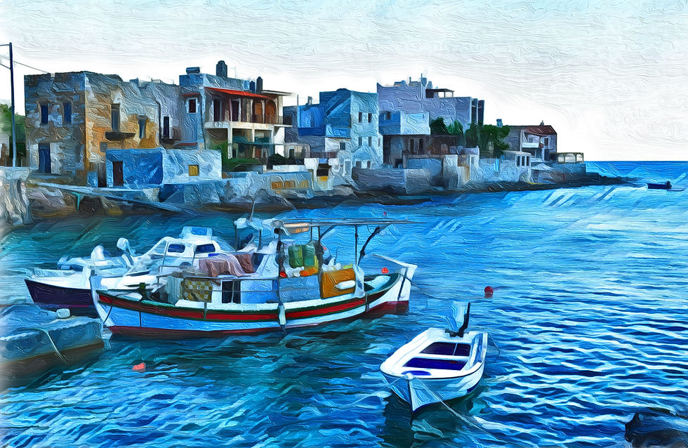 Thumbnail: Peaceful Greek fishing village with boats docked along the harbor and rustic seaside houses – coastal wall art print