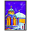 Thumbnail: Vibrant Santorini church wall art with blue domes and golden crosses against a purple sky