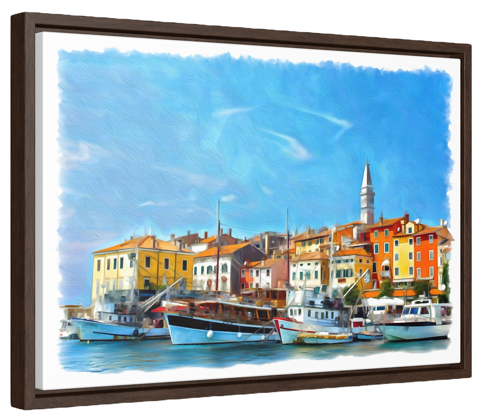 Thumbnail: Vibrant harbor scene with sailboats and pastel buildings in Rovinj, Croatia – Adriatic seaside town canvas painting