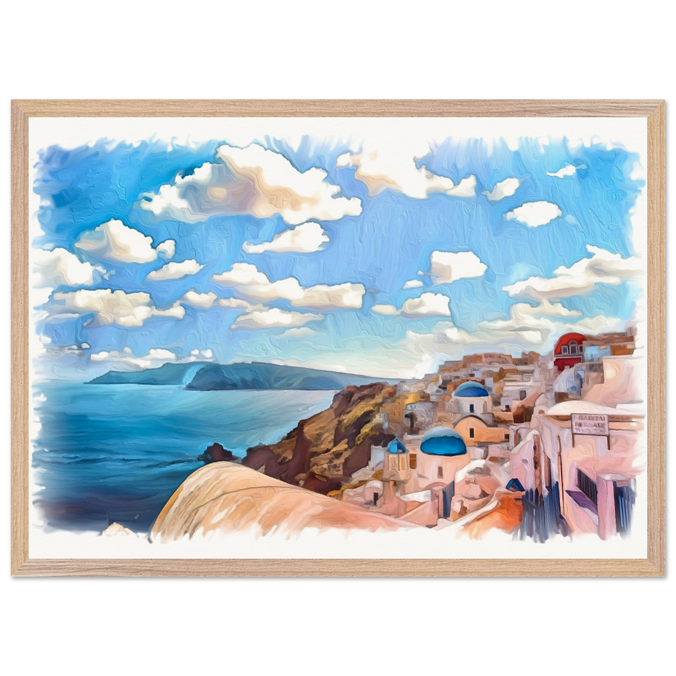 Thumbnail: Scenic view of Santorini’s whitewashed buildings and blue domes overlooking the Aegean Sea – Greece island wall art