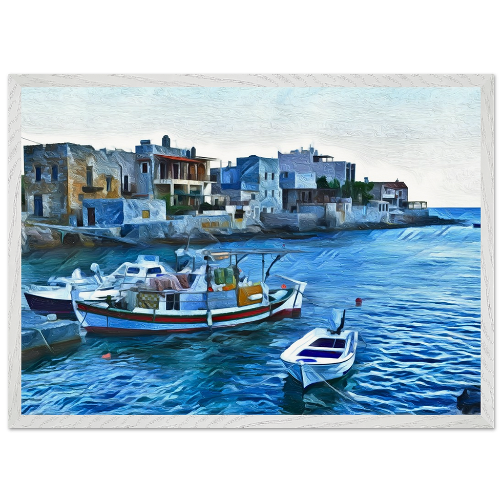 Thumbnail: Peaceful Greek fishing village with boats docked along the harbor and rustic seaside houses – coastal wall art print