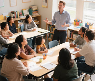 Diverse parents learning together in a bilingual class at The Parenting Training Network (PTN)