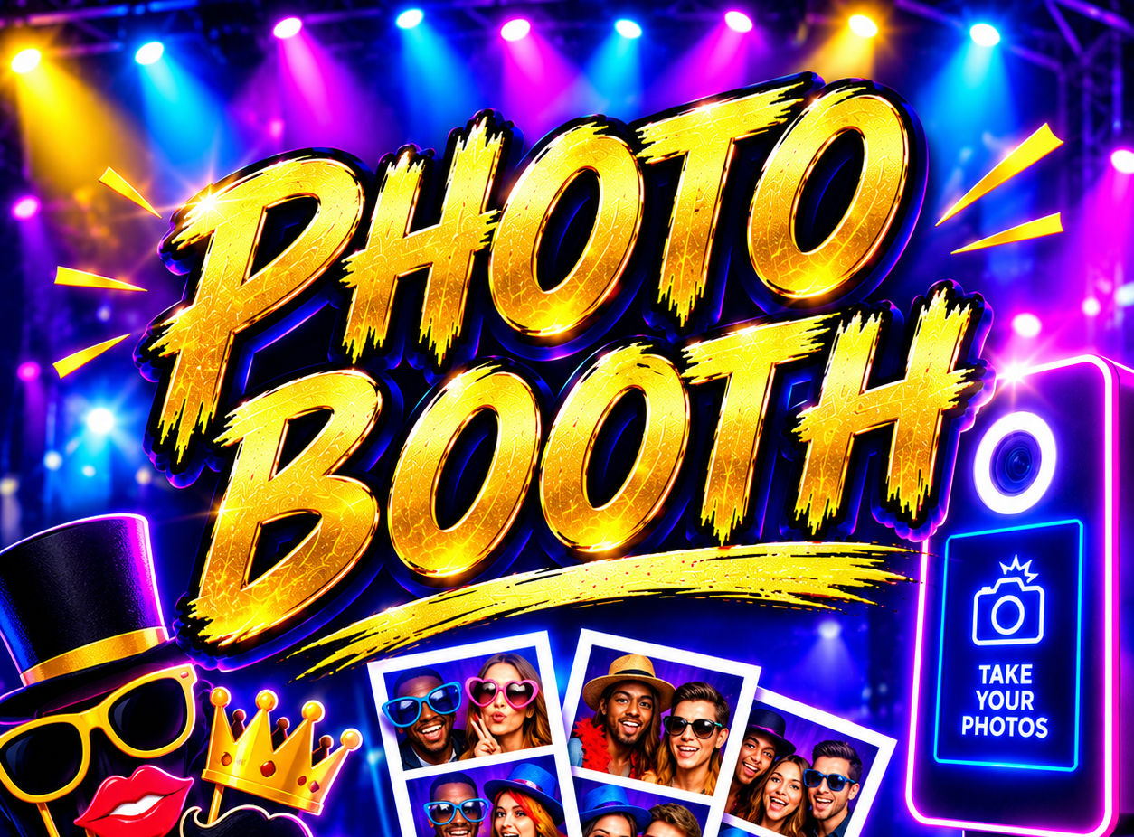 Photobooth camera on tripod with ring light and tablet screen setup