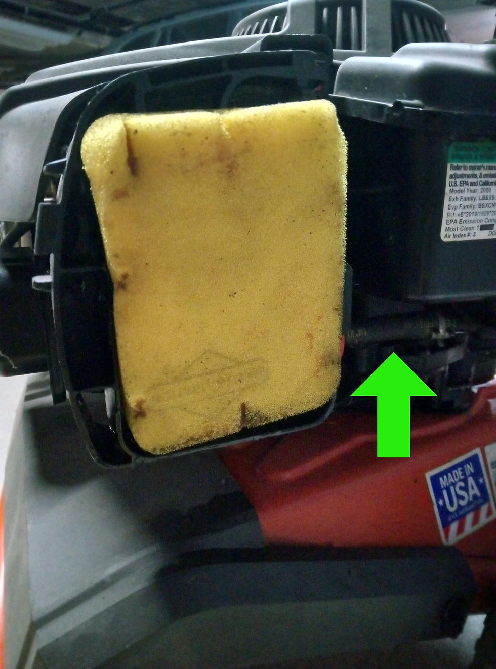 lawn mower foam-style engine air filter exposed