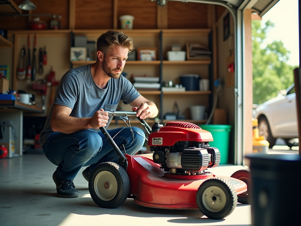 Homeowner observing lawn mower