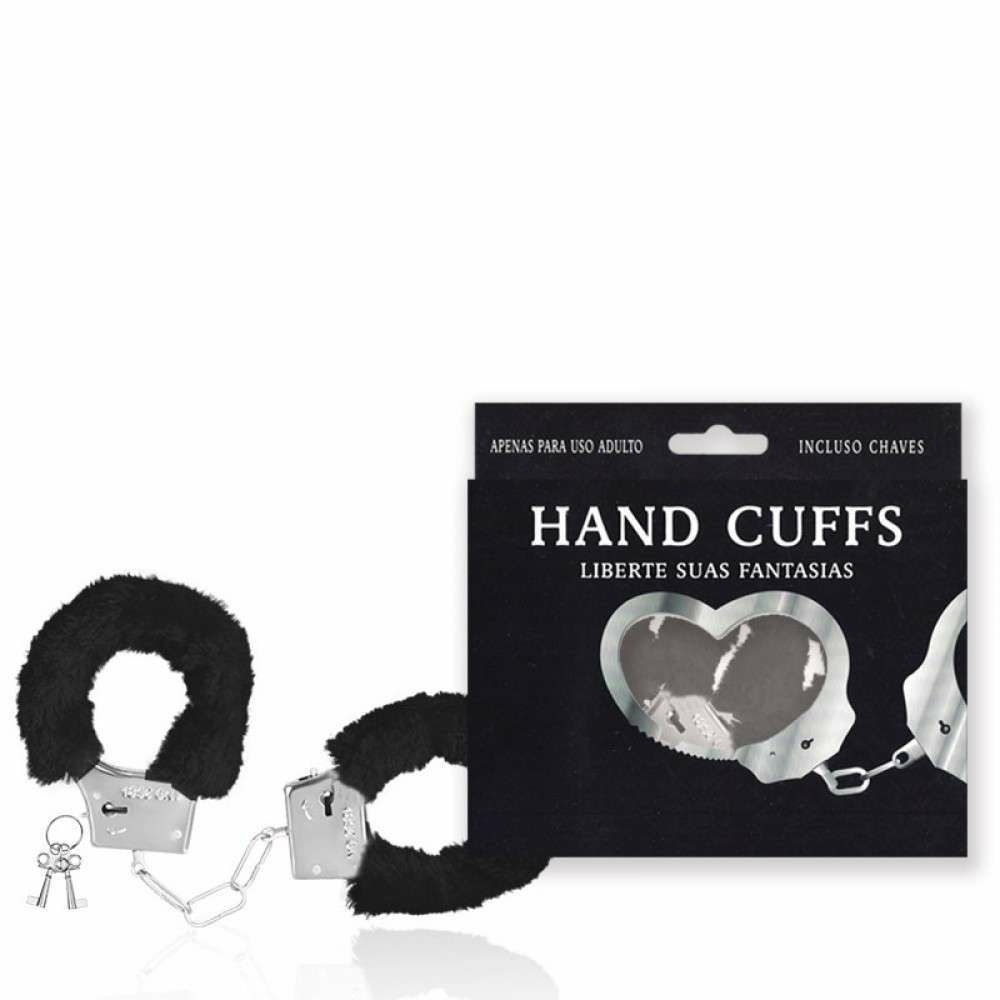 Algemas Reguláveis com Chaves e Pelúcia Preta - HANDS CUFFS