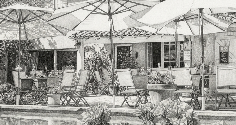 dessin terrasse auberge amandin