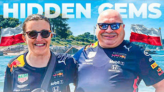 Two people in sunglasses with a hidden gems background Lucia and Glynn