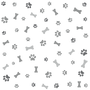 Scattered gray and white abstract shapes on black