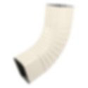White gutter elbow piece, angled, for a residential rain gutter system.