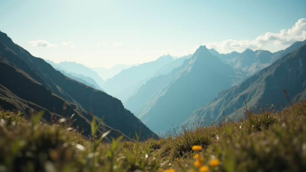 Eye-level view of a serene mountain landscape