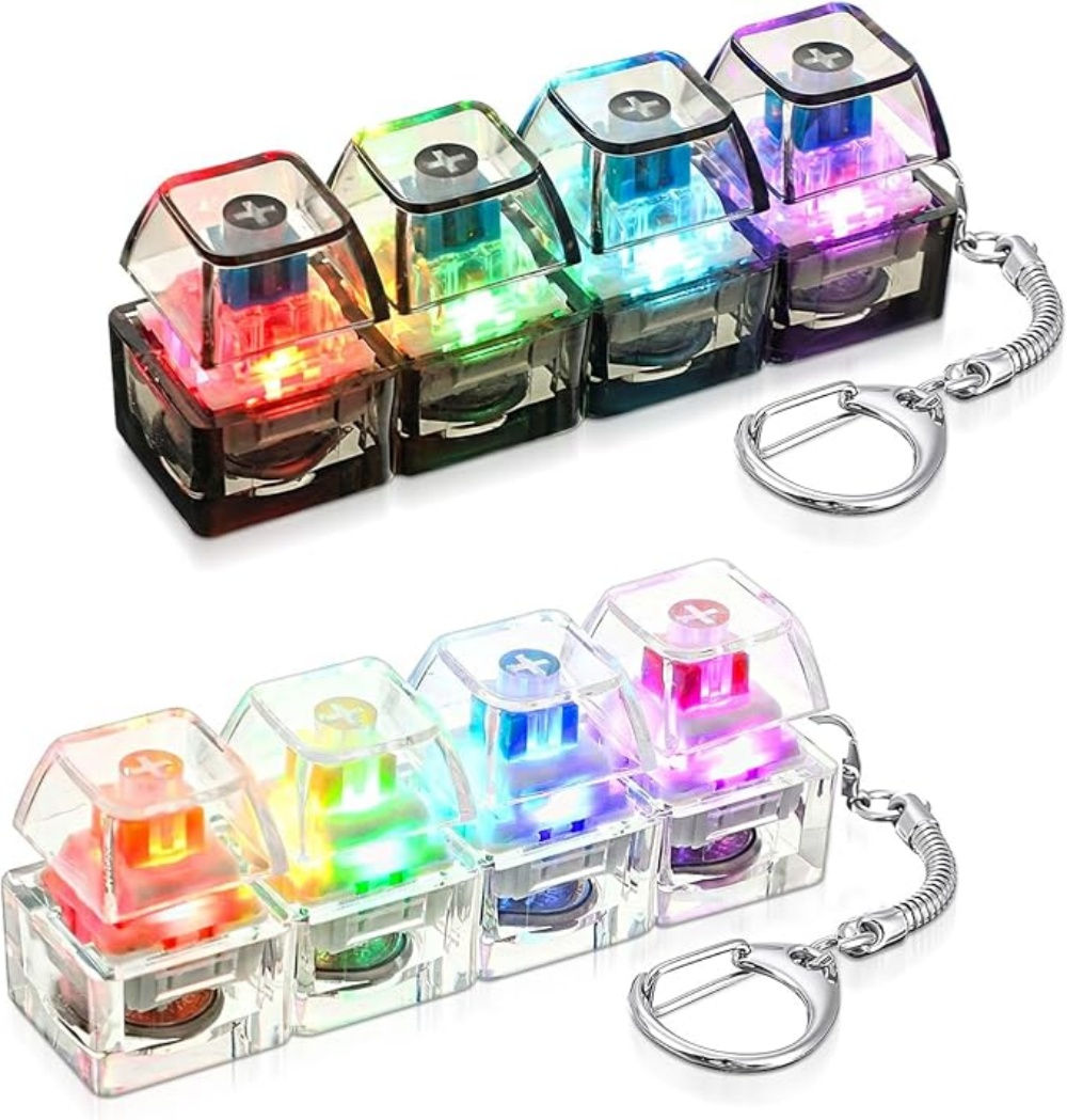 1PC Light Up Keyboard Keychain Stress Relief Clickable LED Button Toy for People