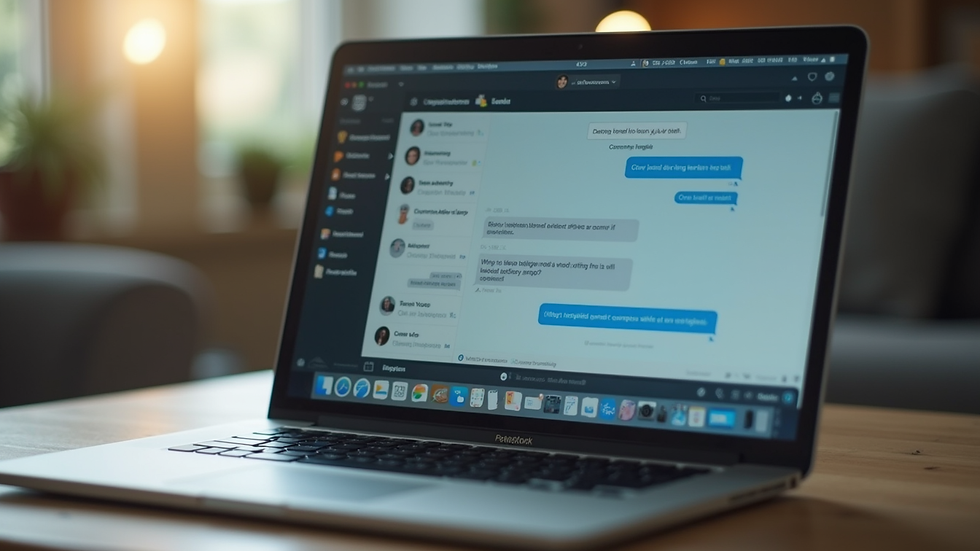 Close-up view of a laptop screen displaying a chat interface with a comforting message