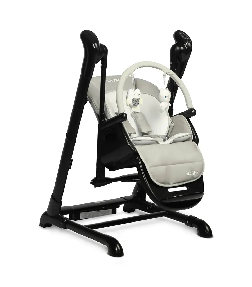 Прев'ю: Крісло-гойдалка + стільчик для годування Caretero INDIGO Black Grey