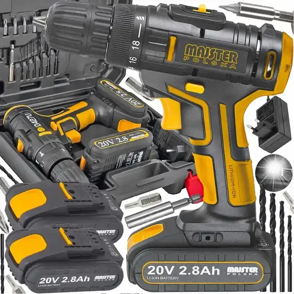 Акумуляторний шурупокрут Majster Polska 20V + 2 батареї 2,8А·год (Польща)