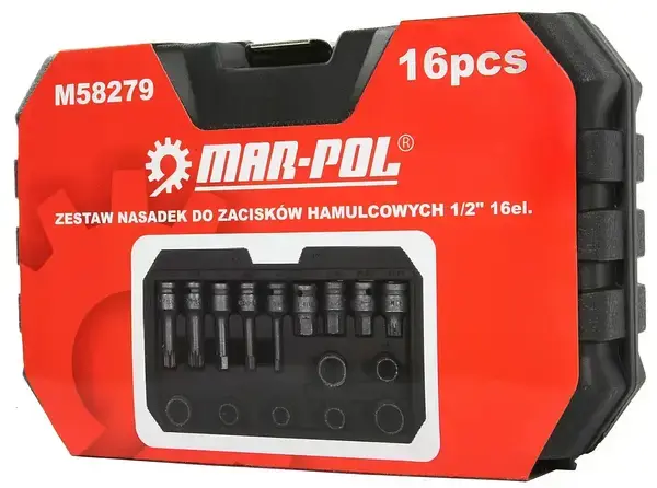 Прев'ю: Набір головок для обслуговування гальмівних супортів 1/2″ 16 шт Mar-Pol M58279