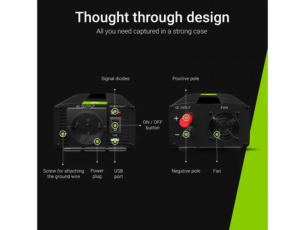Прев'ю: Перетворювач напруги інвертор Green Cell 12V на 230V 1000W/2000W чиста синусоїда
