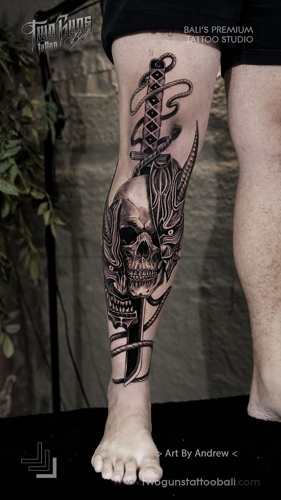 Black-and-Grey-Skull-Hannya Mask-Tattoo