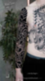 Black and Grey-Blackwork-Lotus-Full-Arm-Sleeve-Tattoo