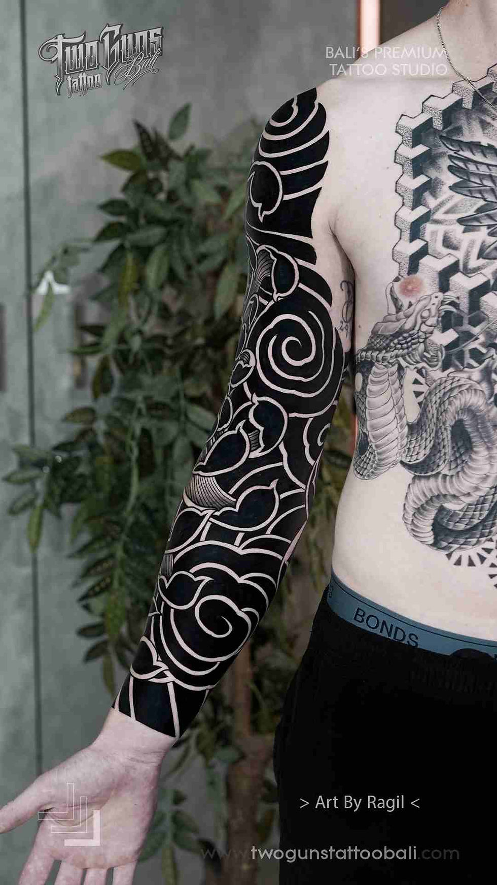 Black and Grey-Blackwork-Full-Arm-Sleeve-Tattoo