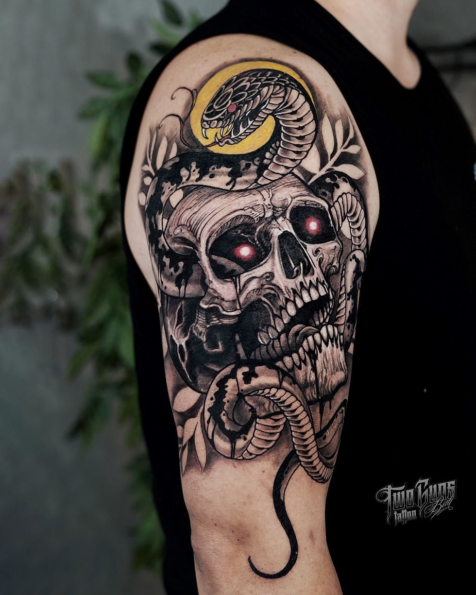 Traditional-Snake-Skull-Tattoo