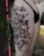 Fine-Line-Flower-Lion-Girl-Tattoo