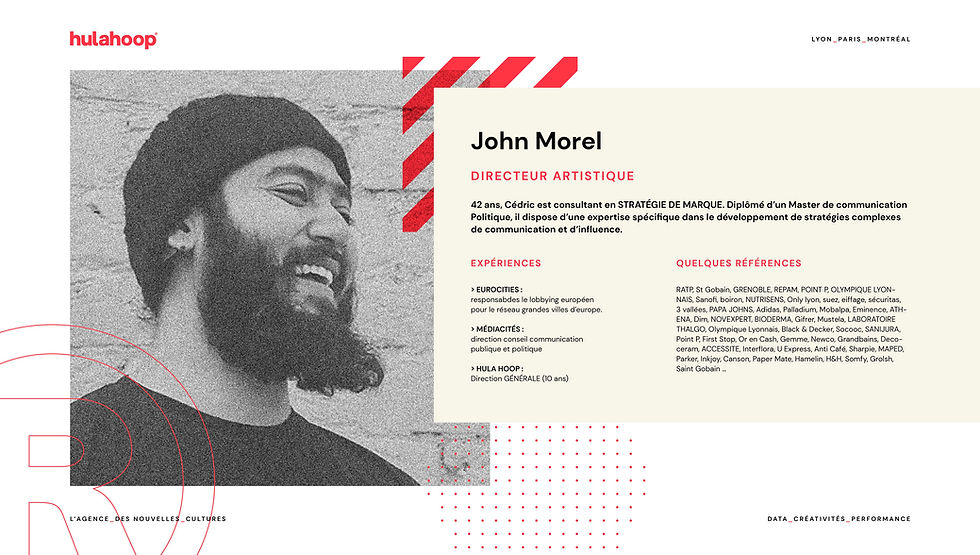 Design éditorial et mise en page de textes pour l'agence de communication Hula Hoop, par le graphiste freelance Dowtown