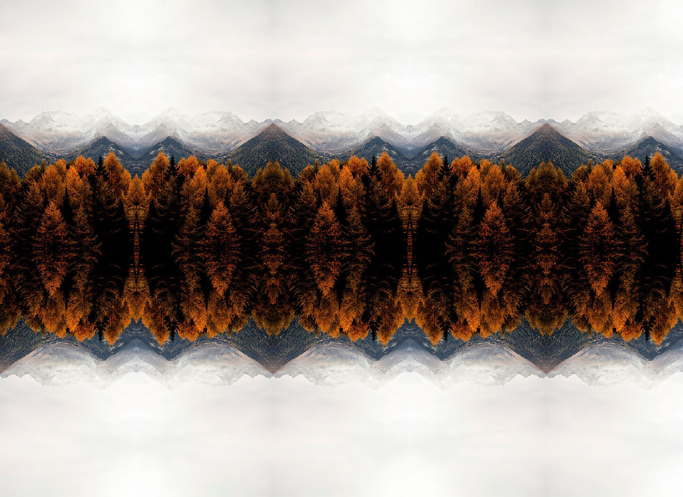 Création d'un visuel de campagne publicitaire avec des montagnes en symétrie pour le branding de la marque